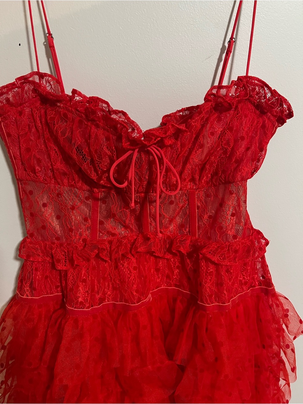 For Love & Lemons Red Ruffled Mini Dress - Picture 3 of 8
